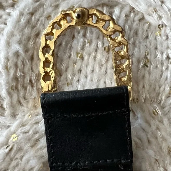 Vintage GORBANI Genuine Leather GOLD CURB CHAIN LOOK Elegant BLACK BELT M - Picture 7 of 16